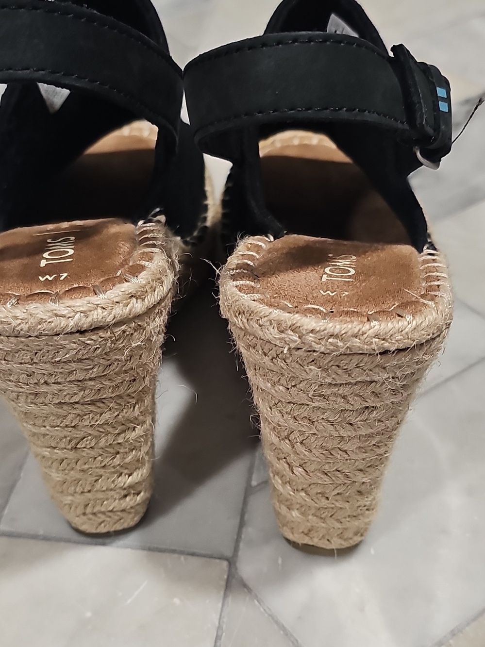 TOMS Black Espadrille Wedge Sandals - Women's Slingback 7 - Picture 4 of 8